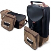 Stylish Leather Golf Shoe Bag with Mesh & Tee Holder