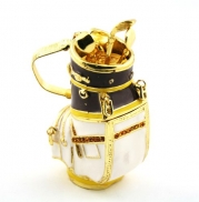Objet D'Art Release #76 Tee It Up Vintage Golf Club Bag with Loose Clubs Handmade Jeweled Enameled Metal Trinket Box