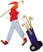 ID #1519 Lady Golfer with Clubs Cart Bag Women's Sports Iron On Applique Patch