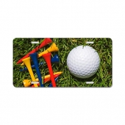 CafePress Golf ball and wooden tees o Aluminum License Plate - Standard