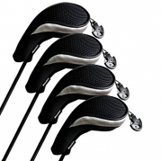 Andux Golf Hybrid Club Head Covers Set Of 4 Interchangeable No. Tag (Black/silver)