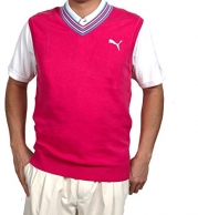 Puma Men's Golf Cabaret V Neck Sweater Vest Pink/Blue/White M
