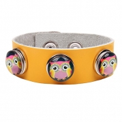 Modern Fantasy Three Circular Colour Owl Buckle Handmade Elaborate Collocation Leather Wrap Bracelet (yellow)