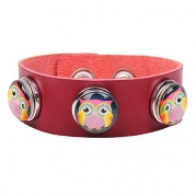Modern Fantasy Three Circular Colour Owl Buckle Handmade Elaborate Collocation Leather Wrap Bracelet (red)