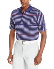 adidas Golf Men's Climacool Classic Merch Stripe Polo, Midnight Indigo/Mid Grey/Hi-Res Red, Small