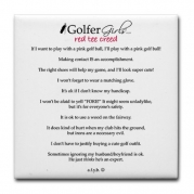 Golfer Girls red tee creed Golf Tile Coaster by CafePress