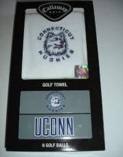 Callaway Golf UCONN - Connecticut Huskies - Gift Set - White Golf Towel and 6 Huskies Logo Balls
